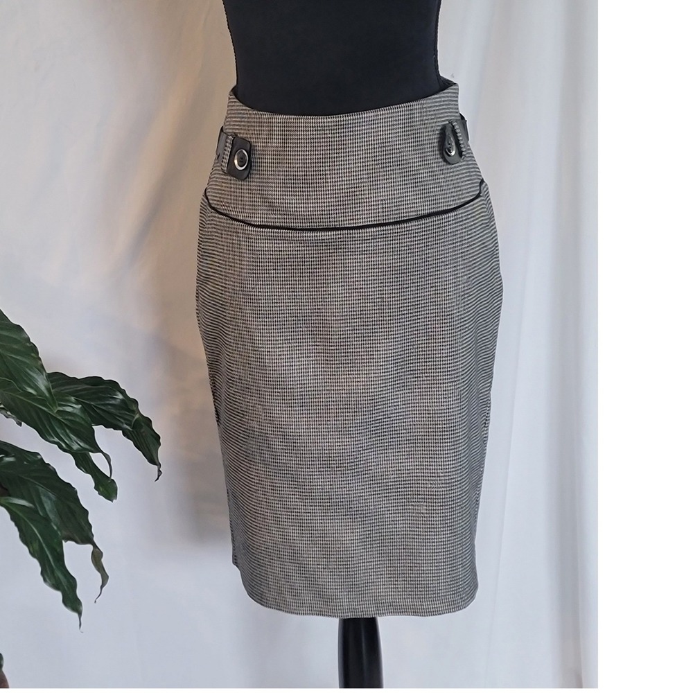 Three Pink Hearts Trixxi Houndstooth Pencil Skirt Black White High Waist Size 9‎